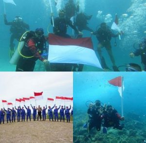 Sambut HUT RI Ke-75 , Ditpolairud Polda Aceh Kibarkan Bendera  di Bukit Soeharto dan Dasar Laut Sabang